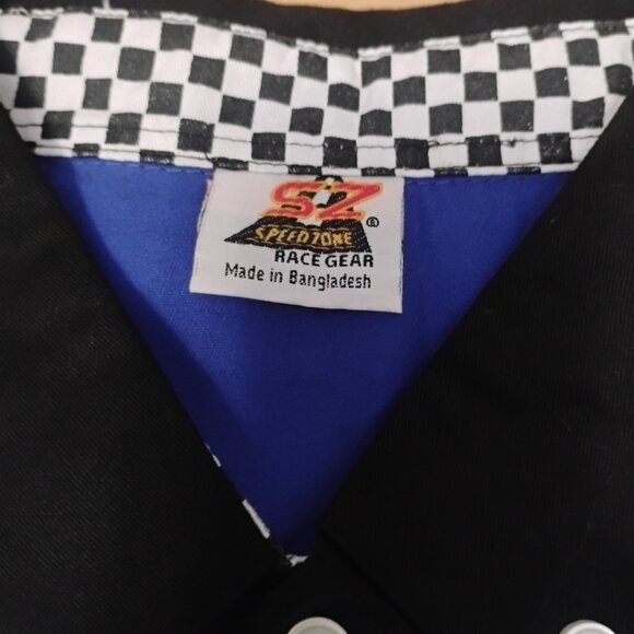 Speed Zone Race Gear Button Up Shirt Blue Black Collar Checkered Trim Racing 3XL - Picture 3 of 3